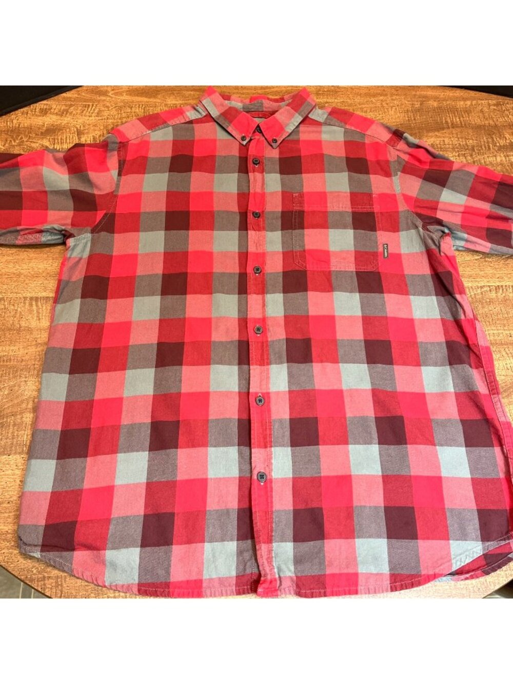Columbia Flannel Shirt Men's XL Red Gray Plaid Long Sleeve Gorpcore 90s Grunge